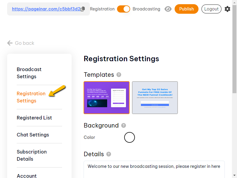 registration page

