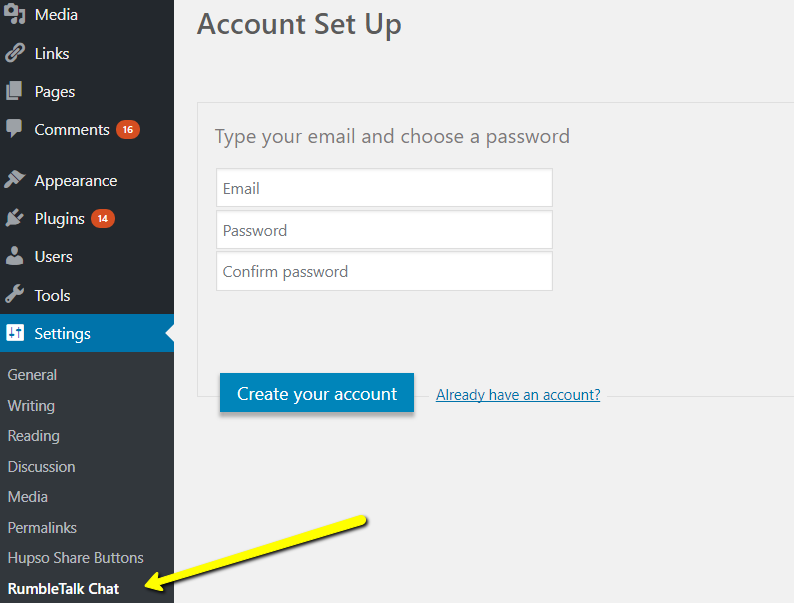 Account wordpress setup 