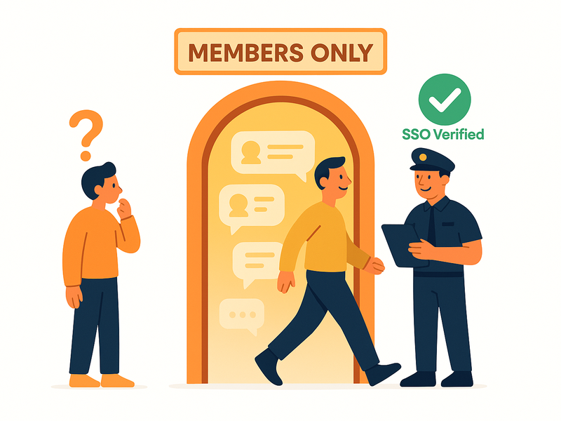 RumbleTalk members-only chat room with lock icon and authenticated attendees in a live event Q&A