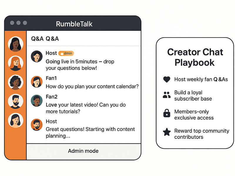 Content creator using RumbleTalk chat to engage fans during a live session with real-time Q&A and audience interaction
