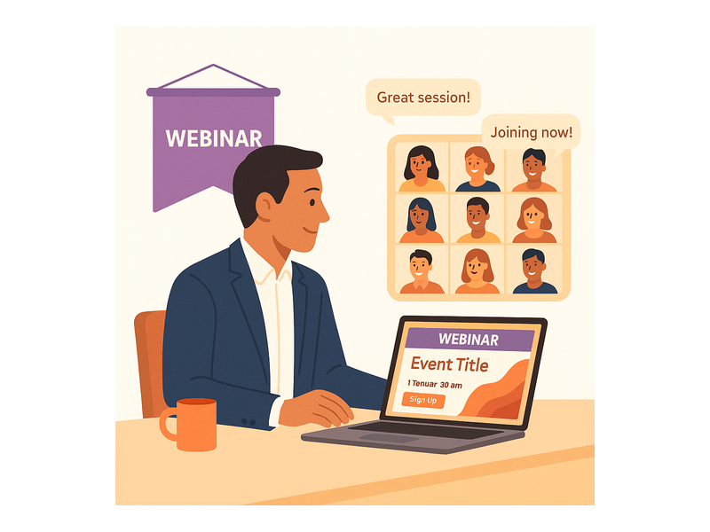 Team hosting a live event using a webinar landing page on Pageinar