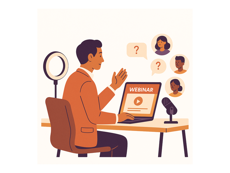 Team hosting a live event using the Pageinar webinar platform on a laptop