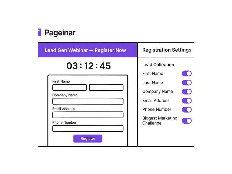 lead generation webinar registration page on Pageinar