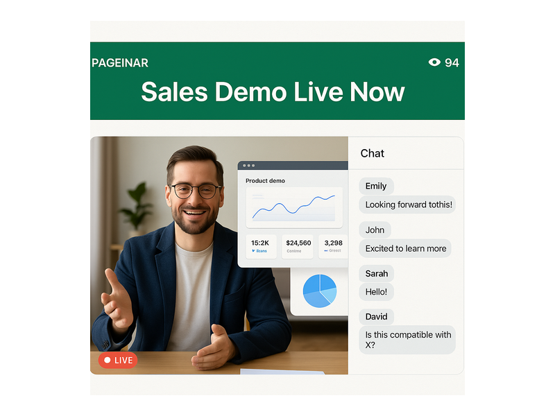 sales webinar software broadcast page on Pageinar