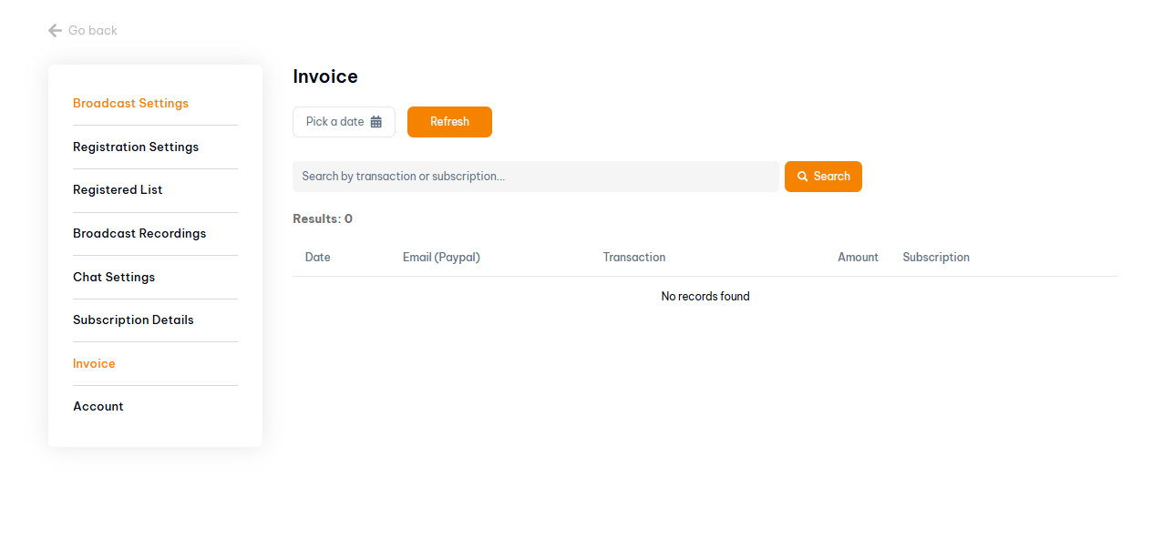 how to view invoices in Pageinar - Invoice panel with billing history